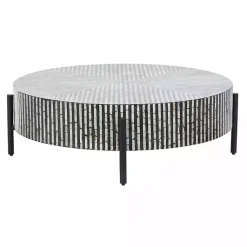 Kirklands Home Round Geometric Stripe Shell Coffee Table