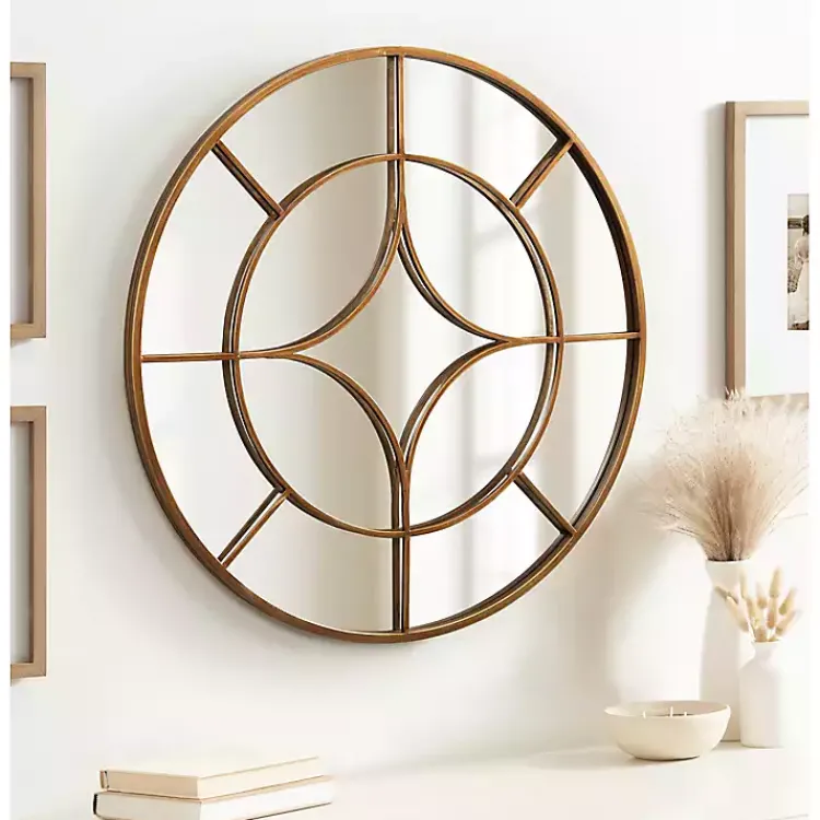 Kirklands Home Round Gold Geometric Overlay Wall Mirror Discount