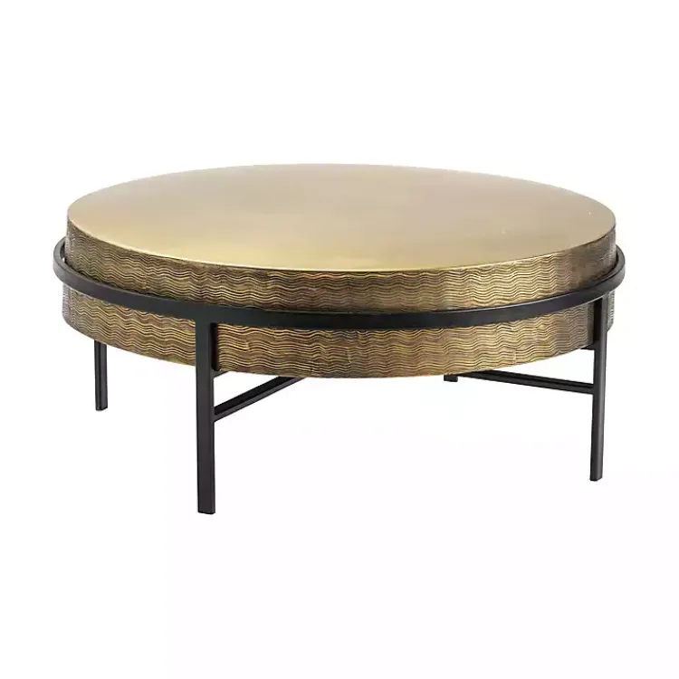 Kirklands Home Round Hammered Metal Coffee Table Gold Clearance