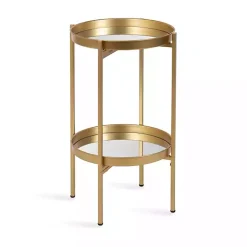 Kirklands Home Round Mirrored Foldable Accent Table Gold Outlet