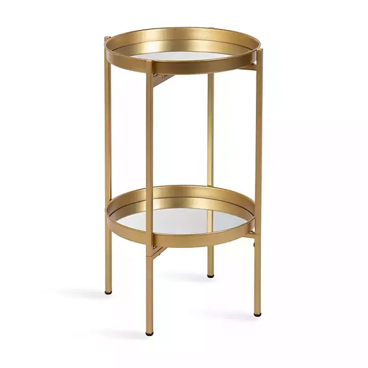 Kirklands Home Round Mirrored Foldable Accent Table Gold Outlet