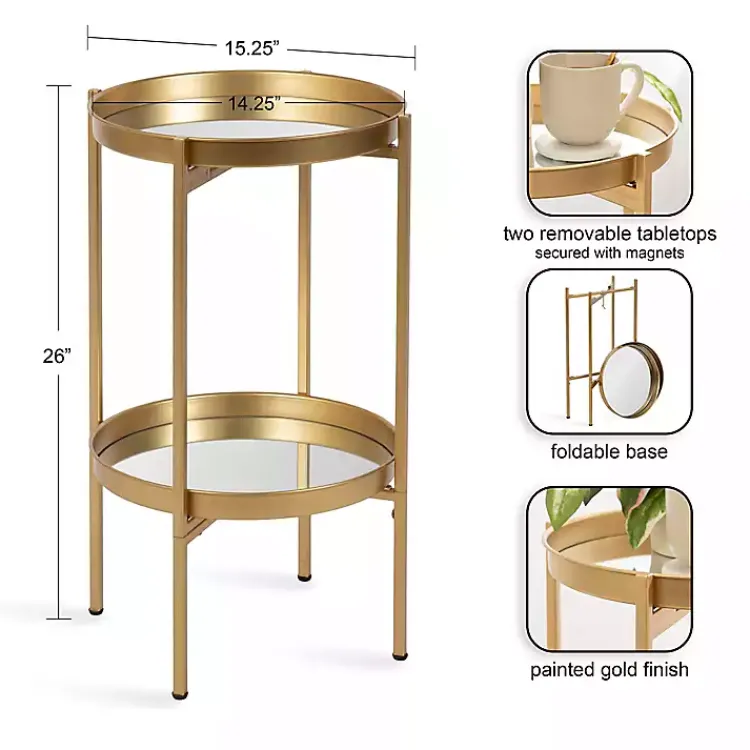 Kirklands Home Round Mirrored Foldable Accent Table Gold Outlet