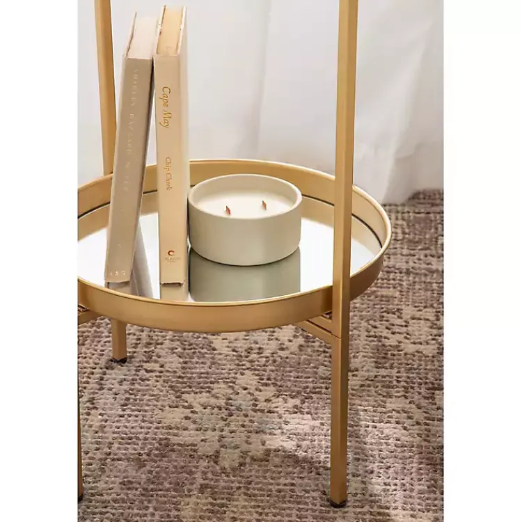 Kirklands Home Round Mirrored Foldable Accent Table Gold Outlet