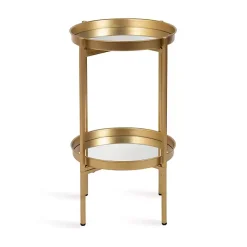 Kirklands Home Round Mirrored Foldable Accent Table Gold Outlet