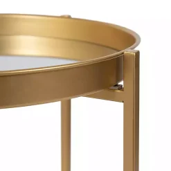 Kirklands Home Round Mirrored Foldable Accent Table Gold Outlet