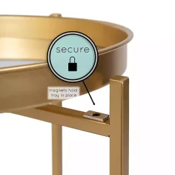 Kirklands Home Round Mirrored Foldable Accent Table Gold Outlet
