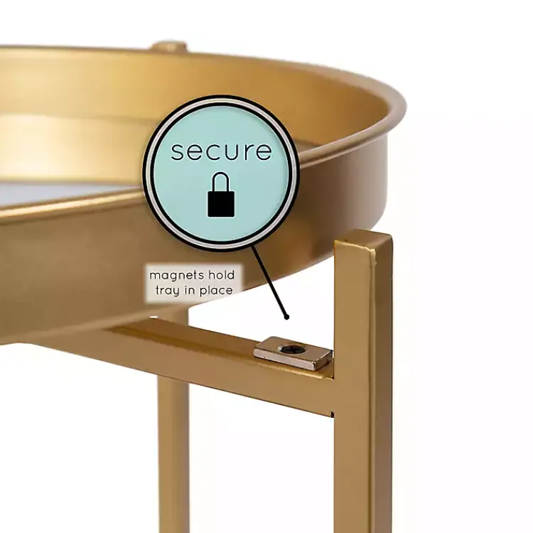 Kirklands Home Round Mirrored Foldable Accent Table Gold Outlet