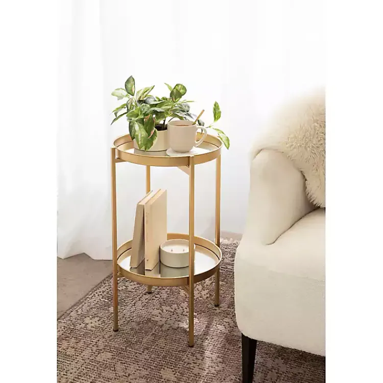 Kirklands Home Round Mirrored Foldable Accent Table Gold Outlet