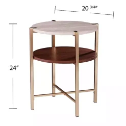 Kirklands Home Round Gold 2-Tier Accent Table White