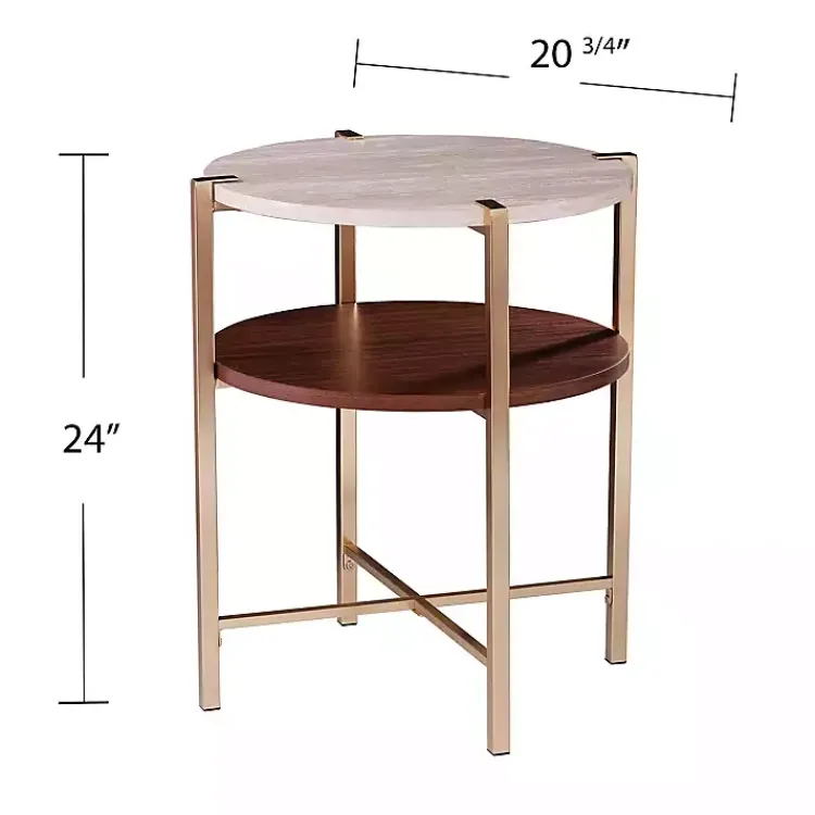 Kirklands Home Round Gold 2-Tier Accent Table White