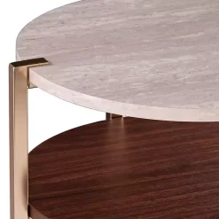 Kirklands Home Round Gold 2-Tier Accent Table White