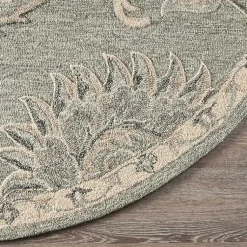 Kirklands Home Round Gray and Botanical Area Rug, 4x4 Blue Outlet