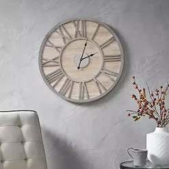 Kirklands Home Round Gray and Natural Wooden Wall Clock Sale