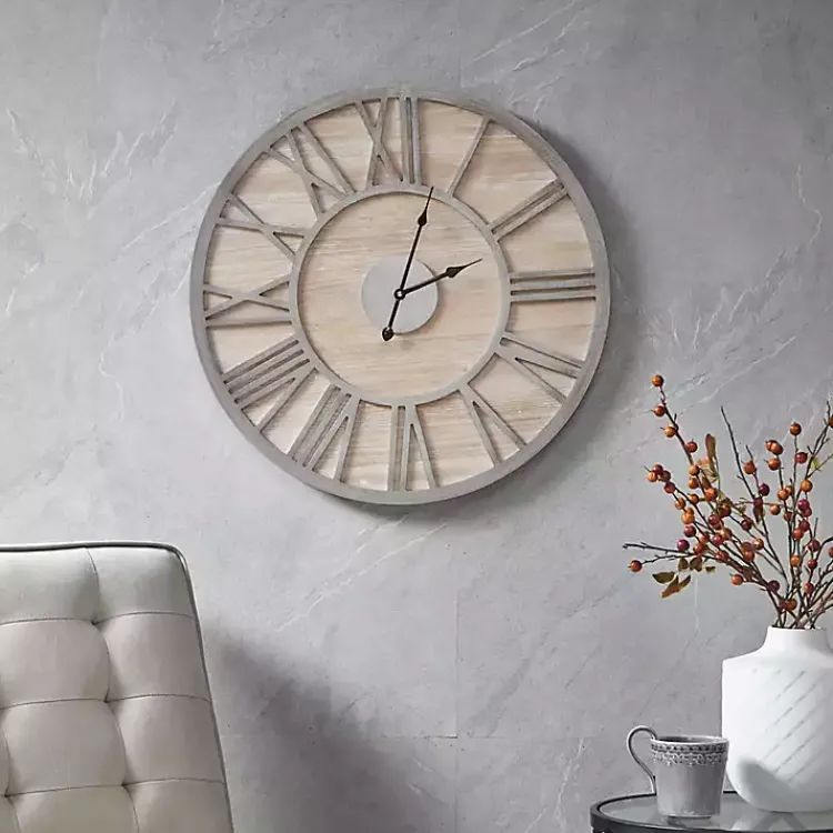 Kirklands Home Round Gray and Natural Wooden Wall Clock Sale