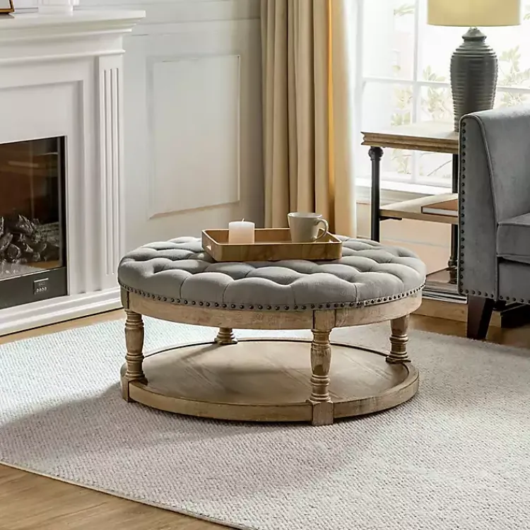 Kirklands Home Round Cepheus Tufted Ottoman Gray Best
