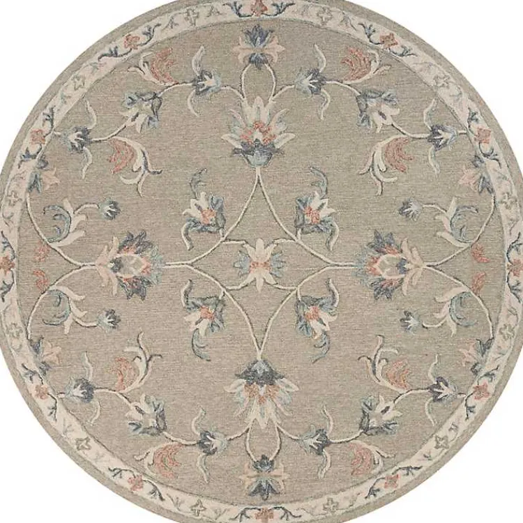 Kirklands Home Round Traditional Floral Area Rug, 4x4 Gray Sale