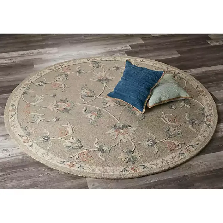 Kirklands Home Round Traditional Floral Area Rug, 4x4 Gray Sale