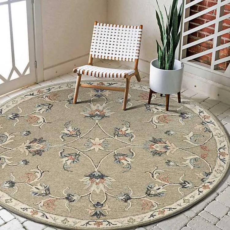 Kirklands Home Round Traditional Floral Area Rug, 4x4 Gray Sale