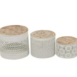Baskets & Boxes>Kirklands Home Round Intricate Laser Cut Boxes, Set of 3 White