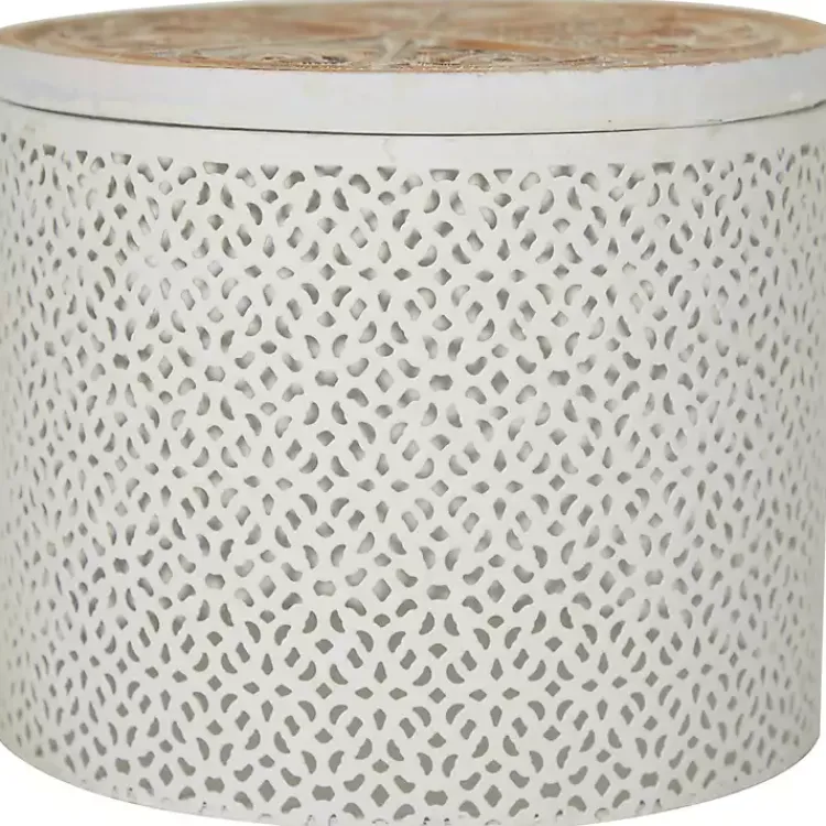 Baskets & Boxes>Kirklands Home Round Intricate Laser Cut Boxes, Set of 3 White