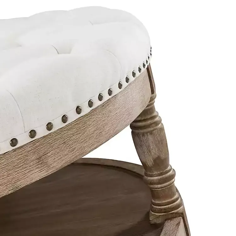 Kirklands Home Round Cepheus Tufted Ottoman Ivory Clearance