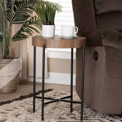 Kirklands Home Round Light Wood X Base Accent Table Brown Discount