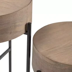 Kirklands Home Round Light Wood and Metal Accent Tables, Set of 2 Tan Hot