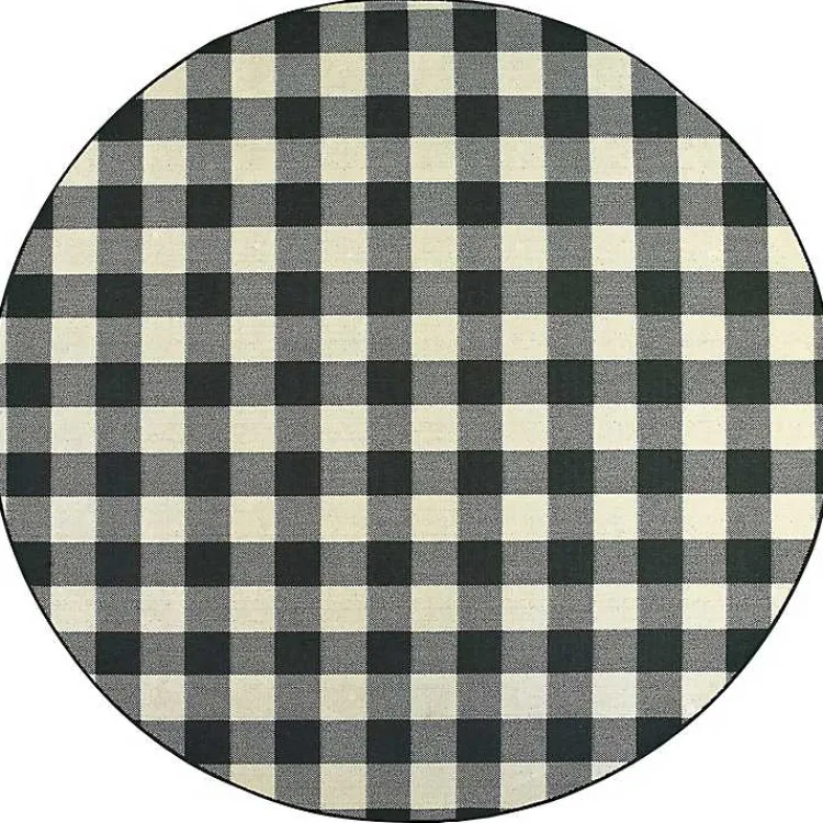 Kirklands Home Round Madura Buffalo Check Outdoor Area Rug, 7 ft. New