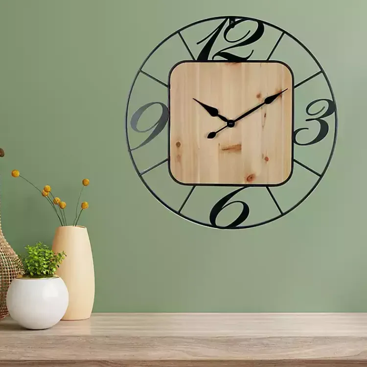 Kirklands Home Round Metal & Square Wood Wall Clock Online
