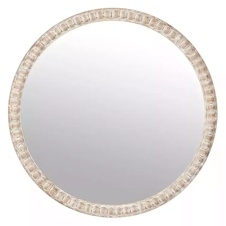 Kirklands Home Round Natural Beaded Wall Mirror New