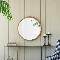 Kirklands Home Round Natural Light Wood Wall Mirror Best