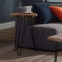 Kirklands Home Round Natural Live Edge Hairpin Legs Accent Table Clearance