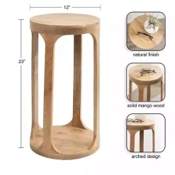 Kirklands Home Round Natural Wood Dani Accent Table Tan Best