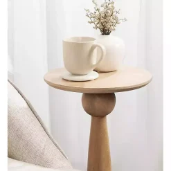 Kirklands Home Round Natural Wood Jess Accent Table Tan Outlet