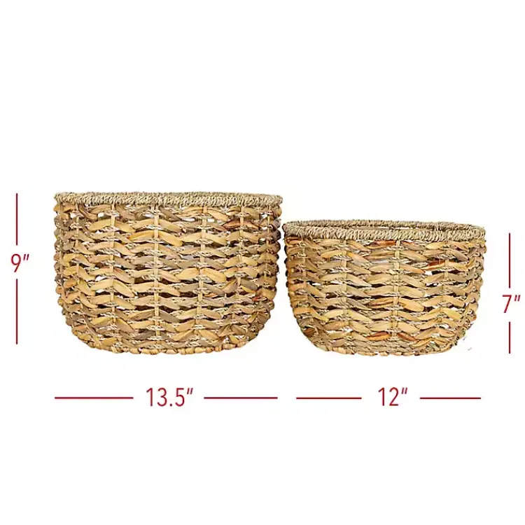 Baskets & Boxes>Kirklands Home Round Natural Woven Hyacinth Baskets, Set of 2 Tan