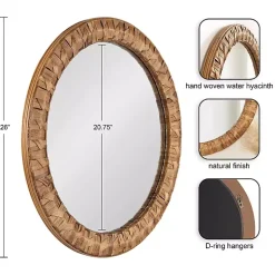 Kirklands Home Round Natural Woven Water Hyacinth Wall Mirror New