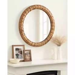 Kirklands Home Round Natural Woven Water Hyacinth Wall Mirror New