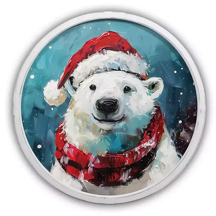 Christmas Art & Wall Decor>Kirklands Home Round Painterly Polar Bear Framed Art Print