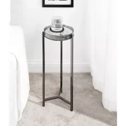 Kirklands Home Round Pewter Aguilar Accent Table