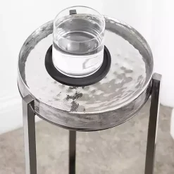 Kirklands Home Round Pewter Aguilar Accent Table