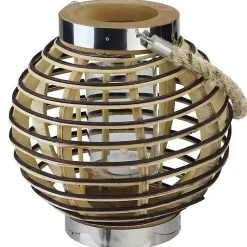 Lanterns>Kirklands Home Round Rattan Hurricane Lantern with Jute Rope