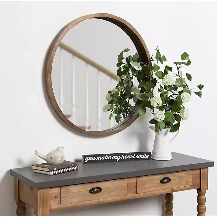 Kirklands Home Round Rustic Wood Hutton Mirror Brown Outlet