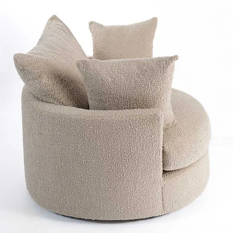 Kirklands Home Round Sand Boucle Swivel Accent Chair Tan New