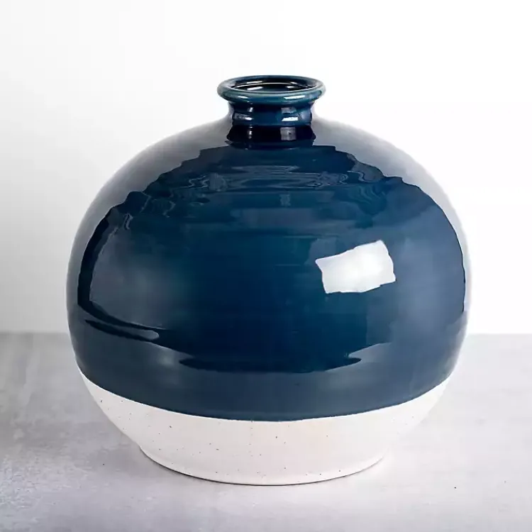 Vases>Kirklands Home Round Satin Stoneware Vase, 11 in. Blue