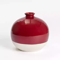 Vases>Kirklands Home Round Satin Cranberry Stoneware Vase, 11 in. Red