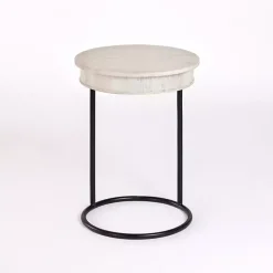 Kirklands Home Round Savannah Wood and Metal C-Table White Clearance