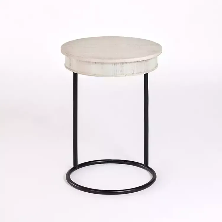 Kirklands Home Round Savannah Wood and Metal C-Table White Clearance