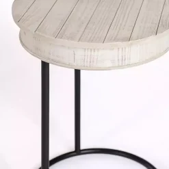 Kirklands Home Round Savannah Wood and Metal C-Table White Clearance