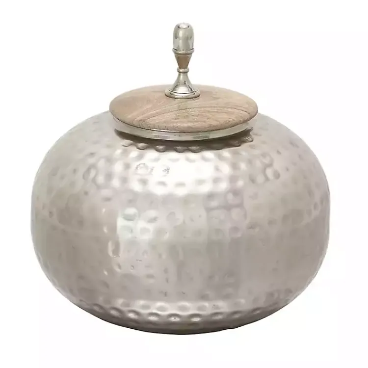 Decorative Bowls & Jars>Kirklands Home Round Jar with Mango Wood Lid Silver