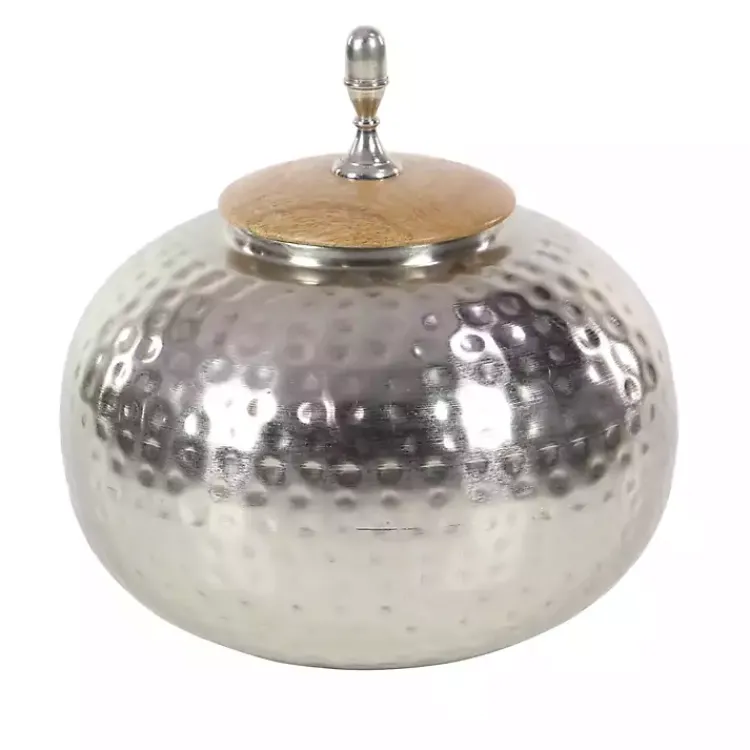 Decorative Bowls & Jars>Kirklands Home Round Jar with Mango Wood Lid Silver